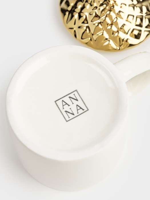 Кружка, 400 мл, с крышкой, керамика, молочно-золотистая, Дом, Townlet ANNA LAFARG ANLAF-FDWS-2201-MUG