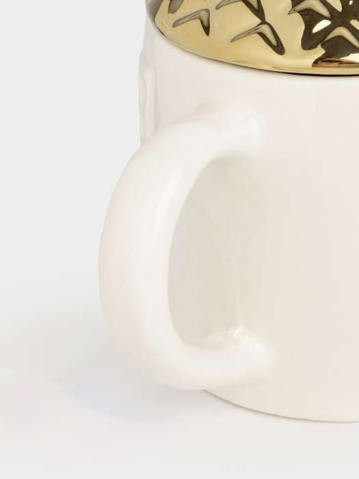 Кружка, 400 мл, с крышкой, керамика, молочно-золотистая, Дом, Townlet ANNA LAFARG ANLAF-FDWS-2201-MUG