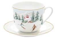 Пара чайная, 1 перс, 2 пр, 400 мл, фарфор P, белая, Лыжники в горах, Chalet EASY LIFE EL-R1454/CHAL