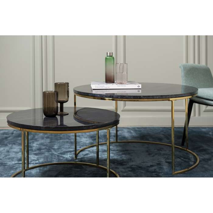 Набор из 2-х журнальных столиков hans, D60 см и D80 см, черный мрамор Bergenson Bjorn TAI-HN-TBL-BRMRB-BK-80-60