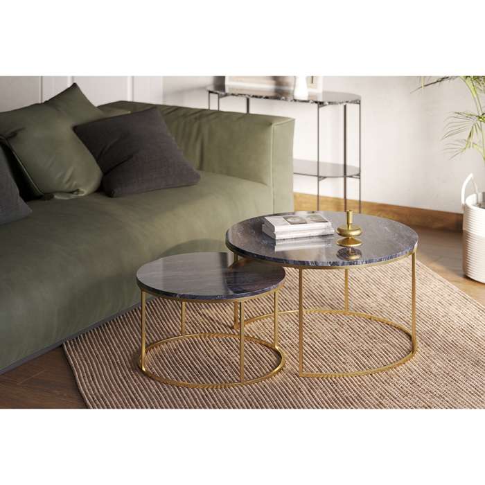 Набор из 2-х журнальных столиков hans, D60 см и D80 см, черный мрамор Bergenson Bjorn TAI-HN-TBL-BRMRB-BK-80-60