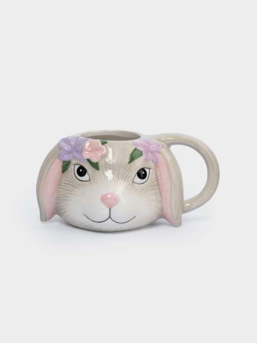 Кружка, 520 мл, керамика, серая, Кролик с цветами, Brown Rabbit ANNA LAFARG ANLAF-XIA-140825-5