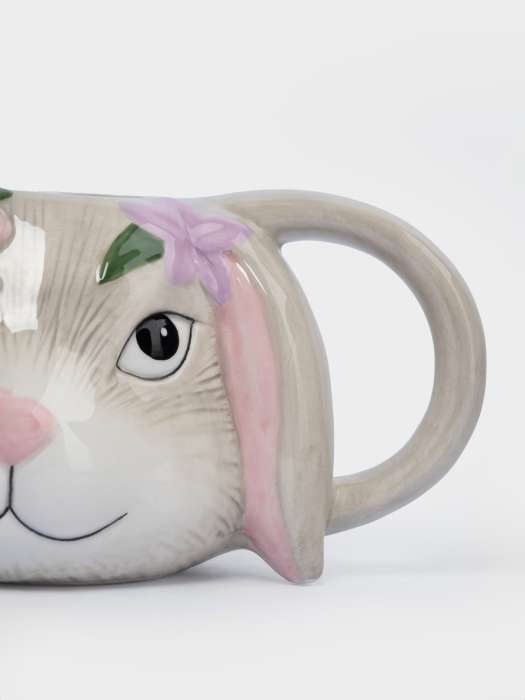 Кружка, 520 мл, керамика, серая, Кролик с цветами, Brown Rabbit ANNA LAFARG ANLAF-XIA-140825-5