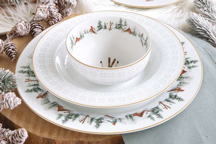 Тарелка суповая, 22 см, фарфор P, белая, Лыжники в горах, Chalet EASY LIFE EL-R0943/CHAL