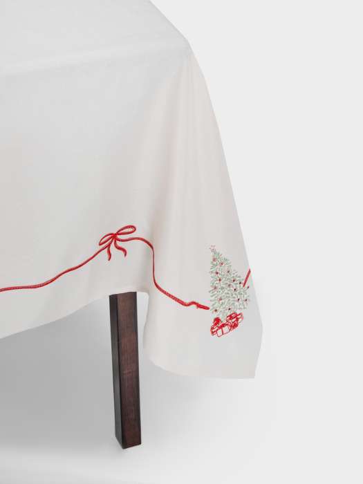 Скатерть, 160х160 см, полиэстер, бежевая, Елка с подарками, Festival ANNA LAFARG ANLAF-QFW25-2TCS