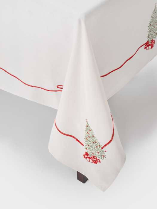 Скатерть, 160х160 см, полиэстер, бежевая, Елка с подарками, Festival ANNA LAFARG ANLAF-QFW25-2TCS