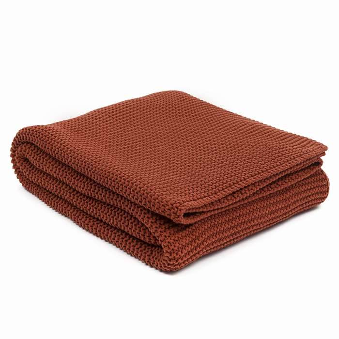 Плед из хлопка жемчужной вязки терракотового цвета из коллекции essential, 130х180 см Tkano TK24-TH0001