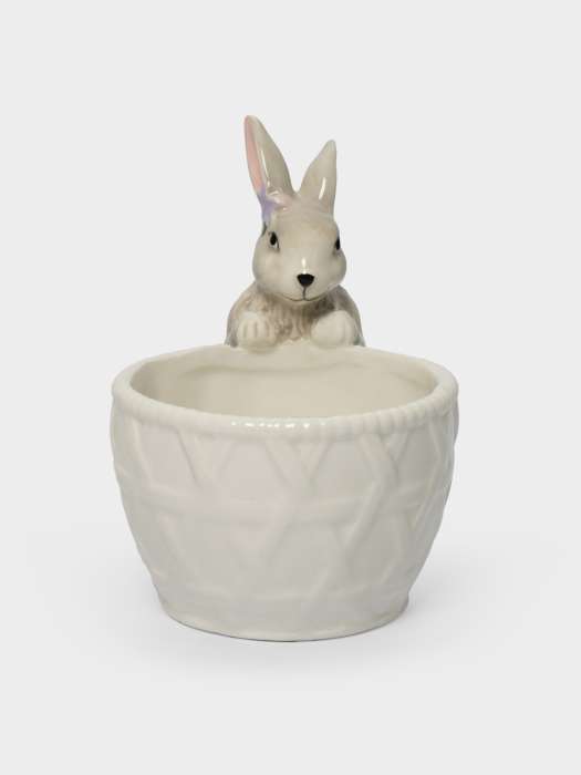 Конфетница, 12х16 см, керамика, молочно-серая, Кролик с корзинкой, Brown Rabbit ANNA LAFARG ANLAF-XIA-140825-3
