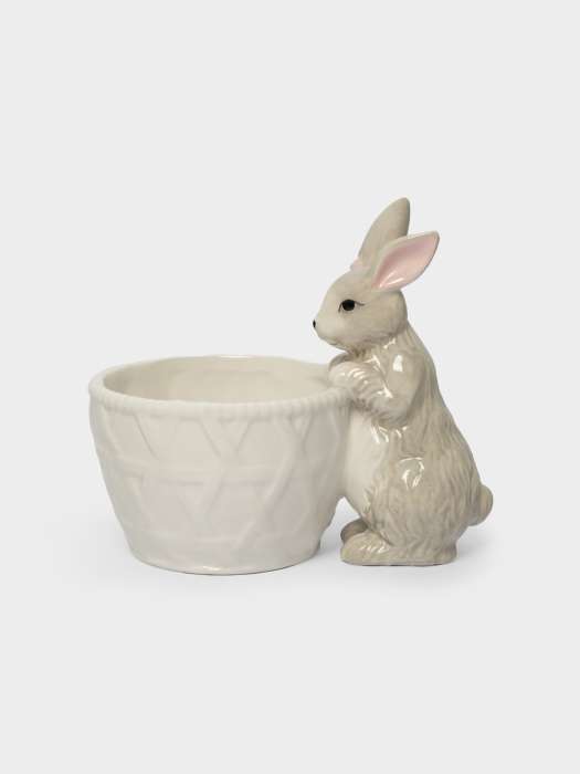 Конфетница, 12х16 см, керамика, молочно-серая, Кролик с корзинкой, Brown Rabbit ANNA LAFARG ANLAF-XIA-140825-3