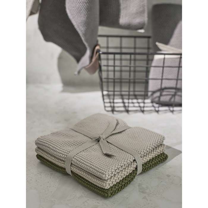 Набор из трех вязаных салфеток для уборки и мытья посуды бежевого и оливкового цветов из коллекции essential, 28х28 см Tkano TK23-DCL0001