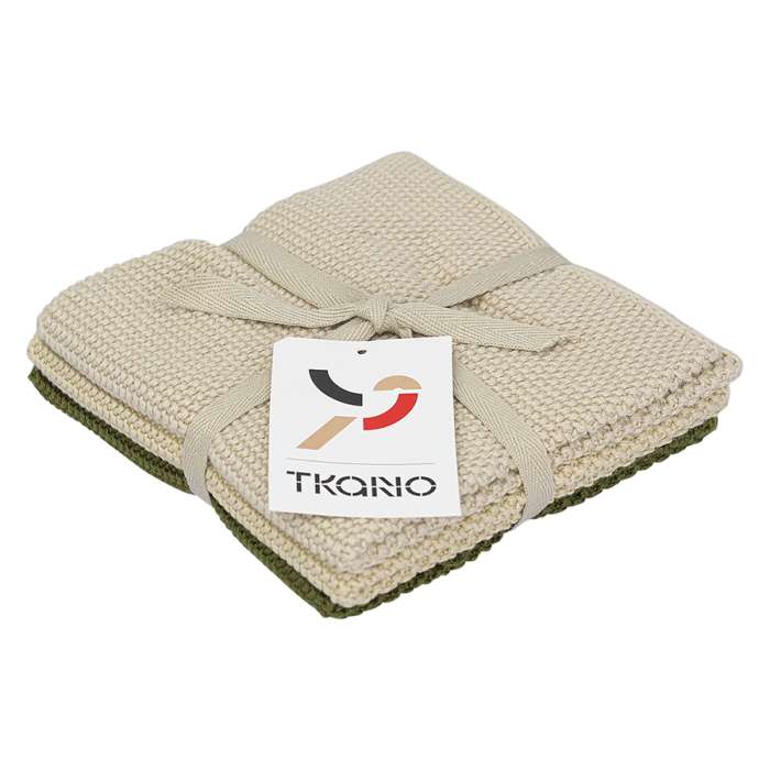 Набор из трех вязаных салфеток для уборки и мытья посуды бежевого и оливкового цветов из коллекции essential, 28х28 см Tkano TK23-DCL0001