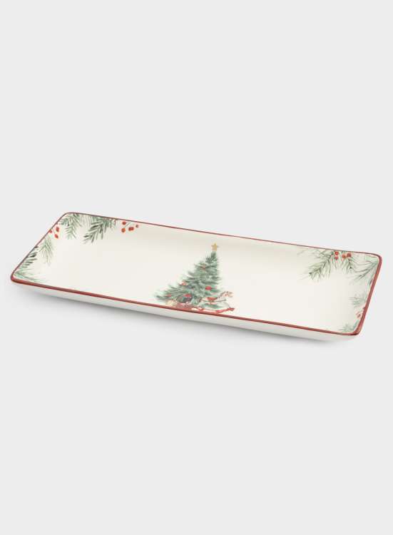 Блюдо, 34х13 см, доломитовая керамика, прямоугольное, красная, Лошадка у елки, Festival ANNA LAFARG ANLAF-FDH-0303-15