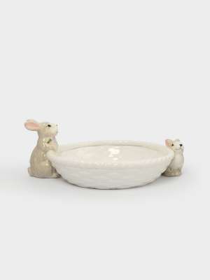 Ваза для фруктов, 26х6 см, керамика, молочно-серая, Кролики с корзинкой, Brown Rabbit ANNA LAFARG ANLAF-XIA-140825-6