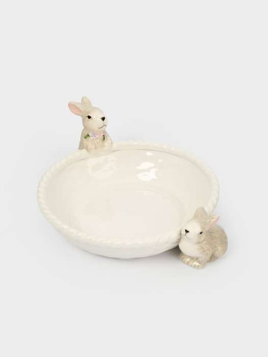 Ваза для фруктов, 26х6 см, керамика, молочно-серая, Кролики с корзинкой, Brown Rabbit ANNA LAFARG ANLAF-XIA-140825-6