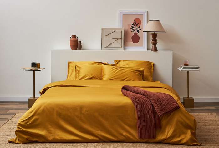 Комплект постельного белья из премиального сатина горчичного цвета из коллекции essential, 150х200 см Tkano TK24-DC0043