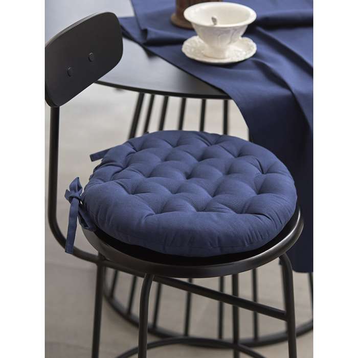 Подушка на стул круглая из хлопка темно-синего цвета из коллекции essential, 40 см Tkano TK24-CP0011