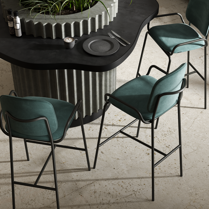 Стул барный ror, 2 frame, велюр, черный/зеленый LATITUDE RORBCH2FRBKVLRGRN