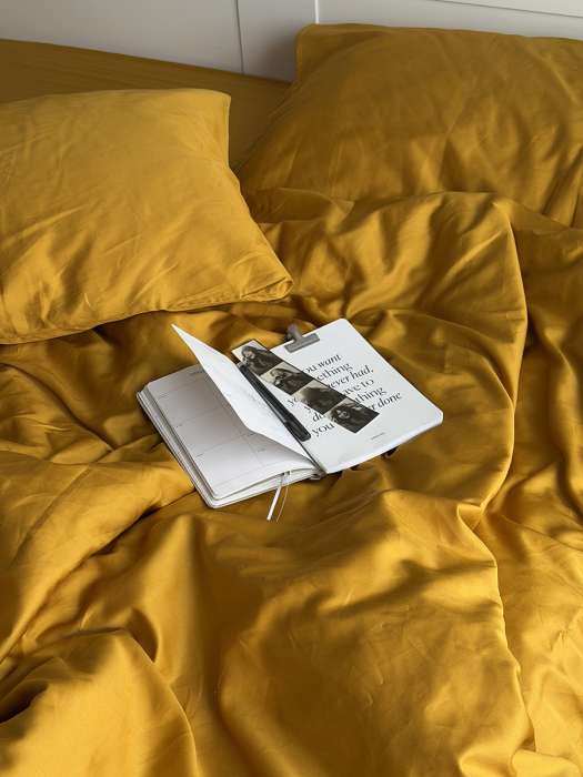 Комплект постельного белья из премиального сатина горчичного цвета из коллекции essential, 200х220 см Tkano TK24-DC0044