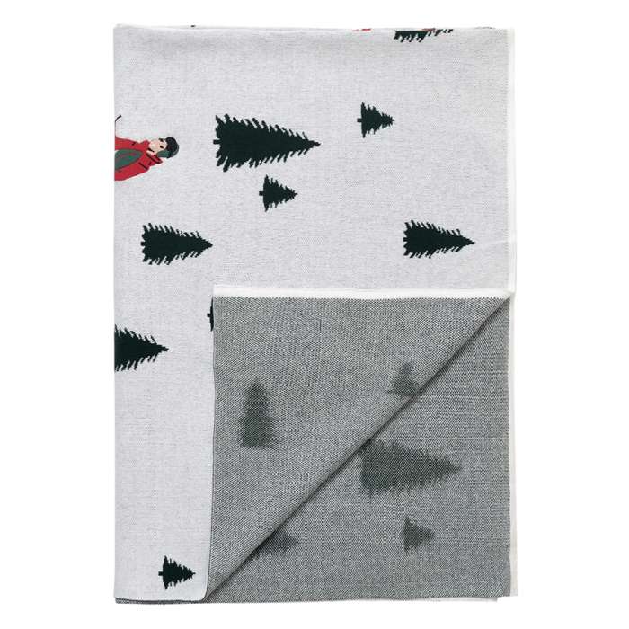 Плед вязаный с новогодним рисунком Лыжники из коллекции new year essential,130х180 см Tkano TK26-TH0007