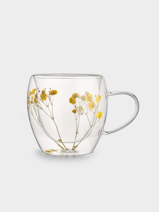 Кружка, 240 мл, стекло Б, с сухоцветами внутри, Желтые цветы, Wind-mystery ANNA LAFARG ANLAF-QL25-4