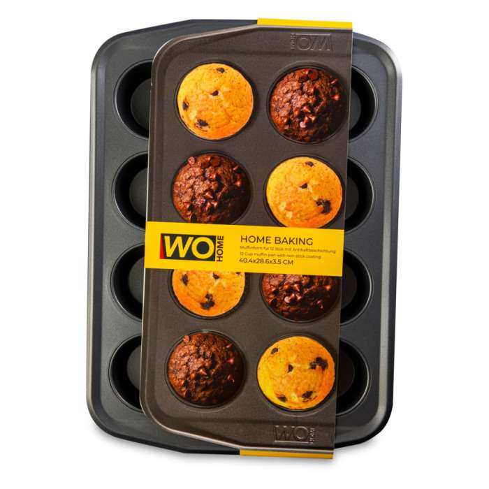 Форма для выпечки 12 кексов Home Baking 40,4х28,6х3,5 см, сталь углеродистая, серая WO HOME WO1023