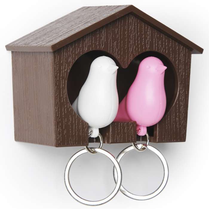 Держатель для ключей duo sparrow, коричневый/белый/розовый QUALY QL10124-BN-WH-PK