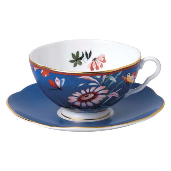 Чашка чайная с блюдцем Wedgwood Пионы 320 мл, синяя