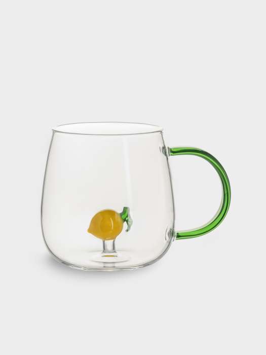 Кружка, 400 мл, стекло Б, зеленая ручка, Лимон, Lemon ANNA LAFARG ANLAF-QL25-3