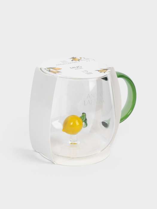 Кружка, 400 мл, стекло Б, зеленая ручка, Лимон, Lemon ANNA LAFARG ANLAF-QL25-3
