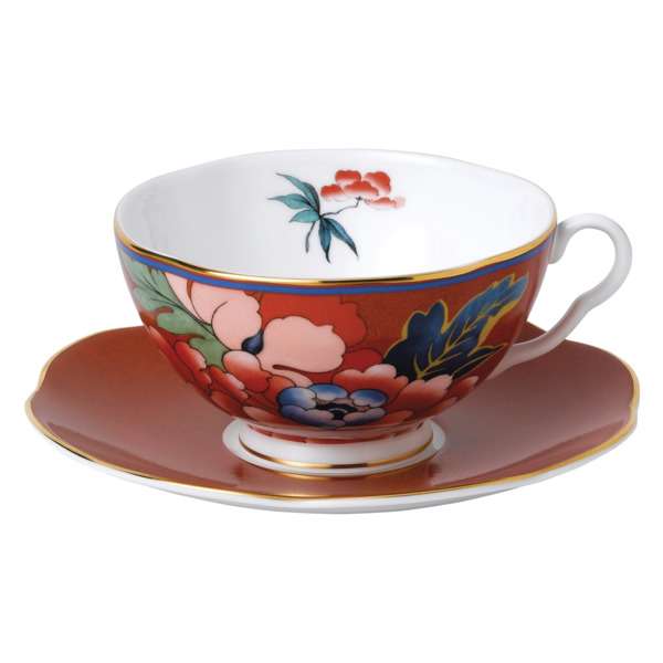 Чашка чайная с блюдцем Wedgwood Пионы 320 мл, красная