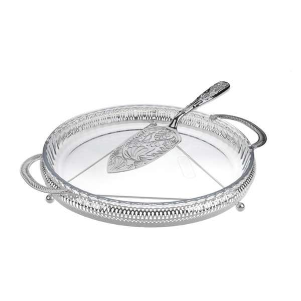 Блюдо для торта с лопаткой Queen Anne 35см, сталь, стекло, посеребрение QA-0/6227