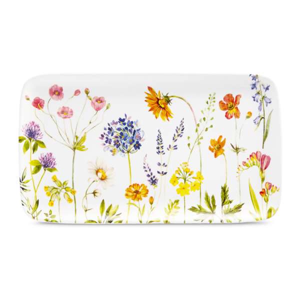 Блюдо прямоугольное Decor de table Полевые цветы 36,7х21 см, керамика, белое