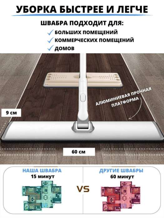 Широкая швабра 60 см. с насадкой из микрофибры E600 BOOMJOY JY8658