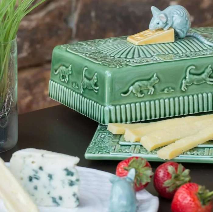 Блюдо для сыра с крышкой "Мыши" 30,5х22,5см (зеленое) BORDALLO PINHEIRO BOR65007089