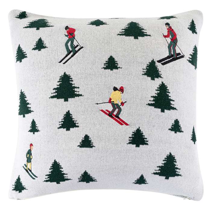 Подушка вязаная с новогодним рисунком Лыжники из коллекции new year essential, 45x45 см Tkano TK26-CU0010