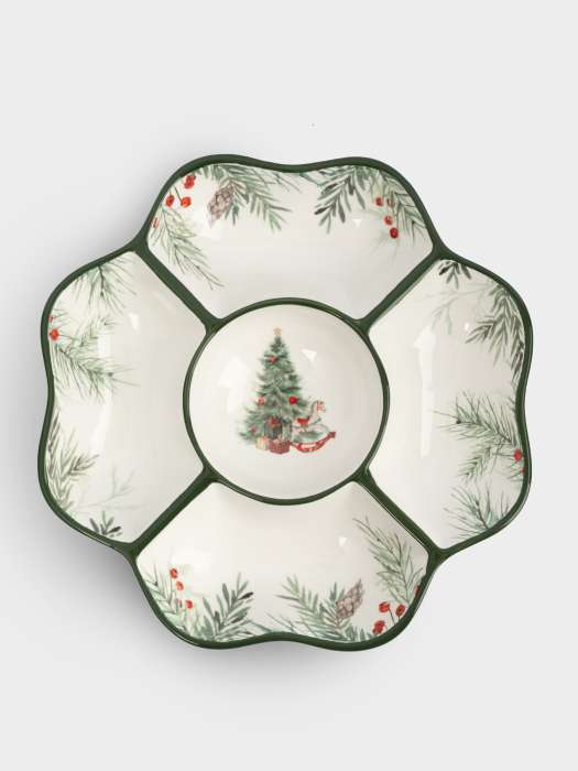 Менажница, 25 см, 5 отд, керамика, зеленая, Лошадка у елки, Festival ANNA LAFARG ANLAF-FDH-0303-16