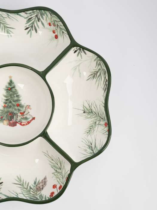 Менажница, 25 см, 5 отд, керамика, зеленая, Лошадка у елки, Festival ANNA LAFARG ANLAF-FDH-0303-16