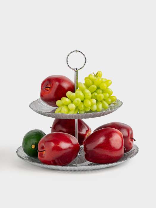 Подставка для пирожных, 21х28/26 см, 2 яруса, стекло/металл, серебристая, Avila ANNA LAFARG ANLAF-3-1909038