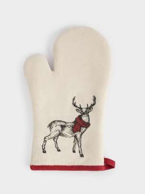 Прихватка-варежка, 18x30 см, хлопок, серо-бежевая, Олень в шарфе, Deer ANNA LAFARG ANLAF-SKW25-1OM