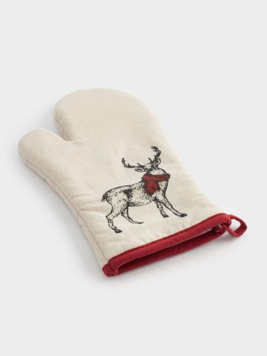 Прихватка-варежка, 18x30 см, хлопок, серо-бежевая, Олень в шарфе, Deer ANNA LAFARG ANLAF-SKW25-1OM