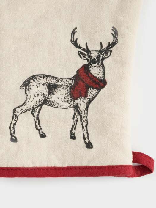 Прихватка-варежка, 18x30 см, хлопок, серо-бежевая, Олень в шарфе, Deer ANNA LAFARG ANLAF-SKW25-1OM