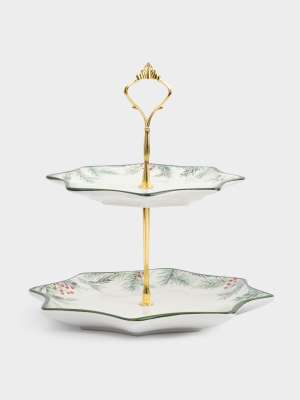 Подставка для пирожных, 25х20/24 см, 2 яруса, керамика/металл, Еловые ветки, Festival ANNA LAFARG ANLAF-FDH-0303-18