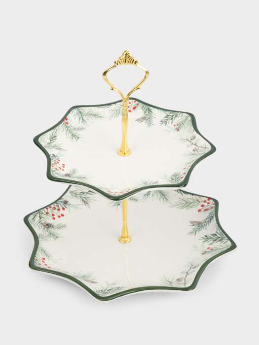 Подставка для пирожных, 25х20/24 см, 2 яруса, керамика/металл, Еловые ветки, Festival ANNA LAFARG ANLAF-FDH-0303-18