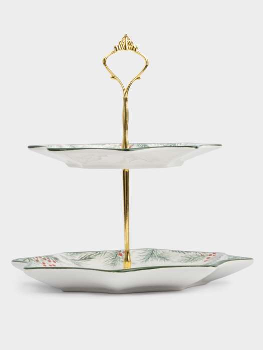 Подставка для пирожных, 25х20/24 см, 2 яруса, керамика/металл, Еловые ветки, Festival ANNA LAFARG ANLAF-FDH-0303-18