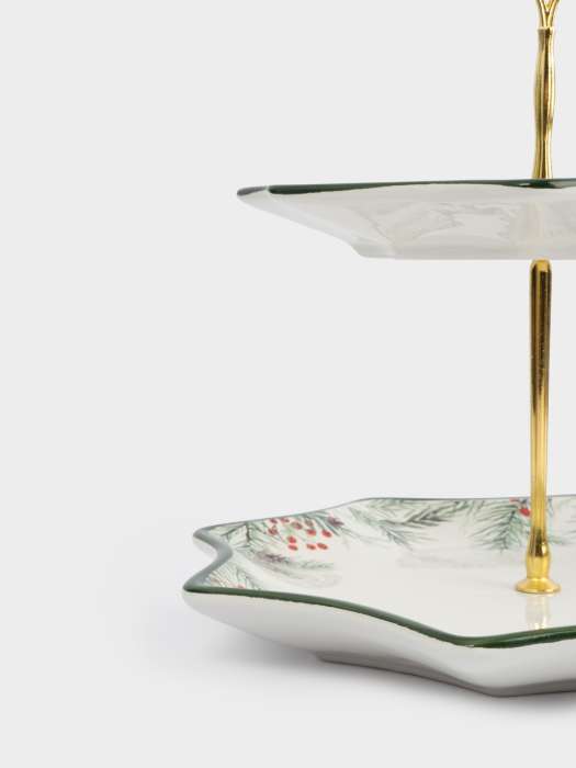 Подставка для пирожных, 25х20/24 см, 2 яруса, керамика/металл, Еловые ветки, Festival ANNA LAFARG ANLAF-FDH-0303-18