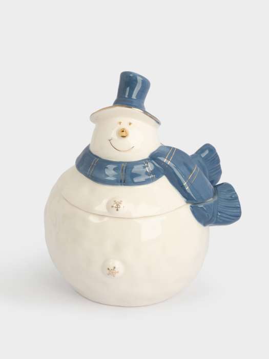 Емкость для хранения, 19 см, фарфор P, бело-голубая, Снеговик, Snowfall ANNA LAFARG ANLAF-FX19854