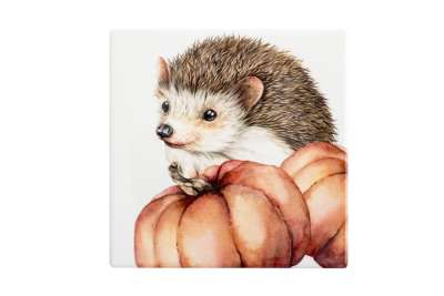 Подставка под кружку, 11 см, квадратная, керамика/пробка, белая, Еж Autumn forest ANNA LAFARG ANLAF-YUXIN-141