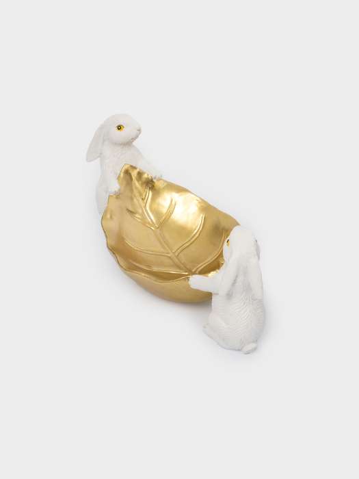 Блюдо декоративное, 22х10 см, полирезин, молочно-золотистое, Кролики с листом, White Rabbit ANNA LAFARG ANLAF-CQCAZ2