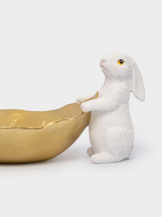 Блюдо декоративное, 22х10 см, полирезин, молочно-золотистое, Кролики с листом, White Rabbit ANNA LAFARG ANLAF-CQCAZ2