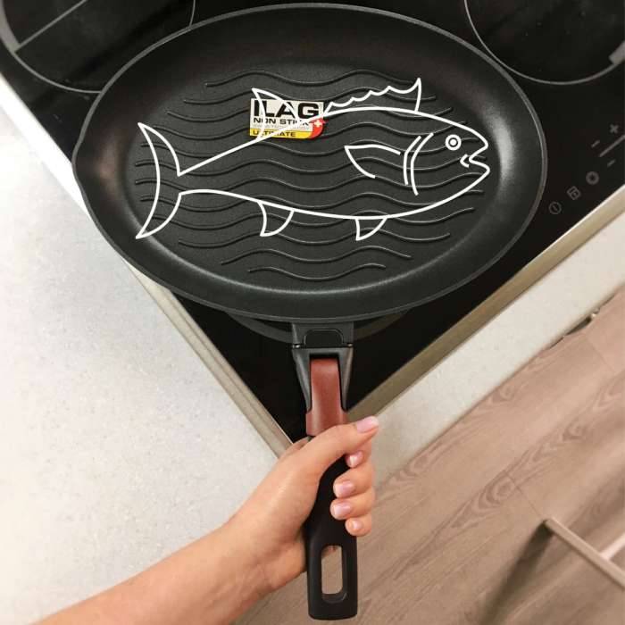 Сковорода-гриль овальная для рыбы с антипригарным покрытием и съёмной ручкой Vilma, 34x23 см, NADOBA 728223